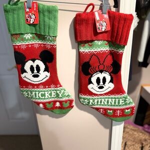 Disney Green and Red Mickey + Minnie Holiday Stocking